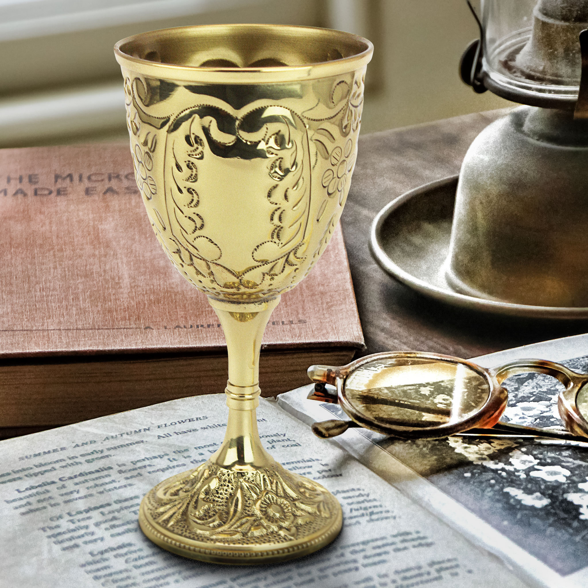 Carfar Goblet Solid Brass Royal Wine Cup Handmade Goblet Medieval