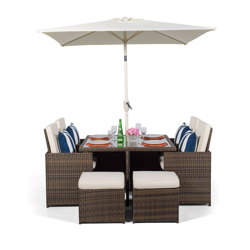 Giardino 8 - Person Wicker Patio Dining Set with Square Table , Cushions Included