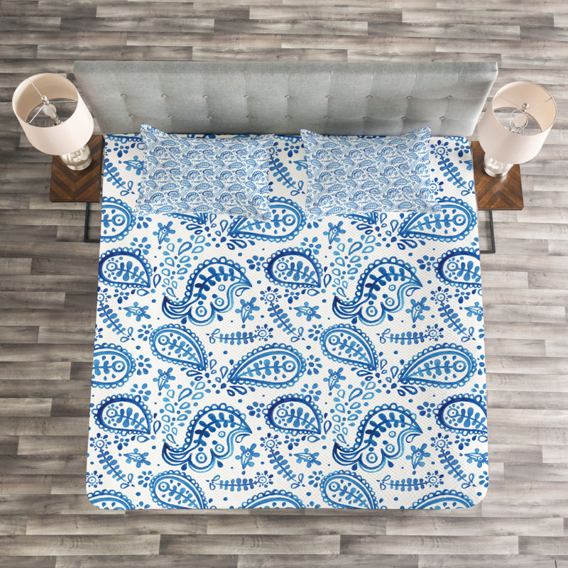 White/Blue 100% Microfibre Bedspread, 220 x 264 cm