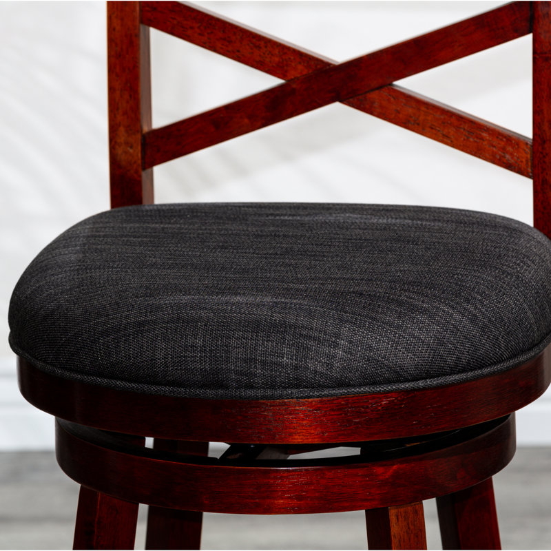 Tabouret pivotant de 30 po, finition cerisier, siège en tissu gris anthracite