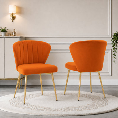 Modern Tufted Velvet Wingback Orange Dining Chair with Metal Legs