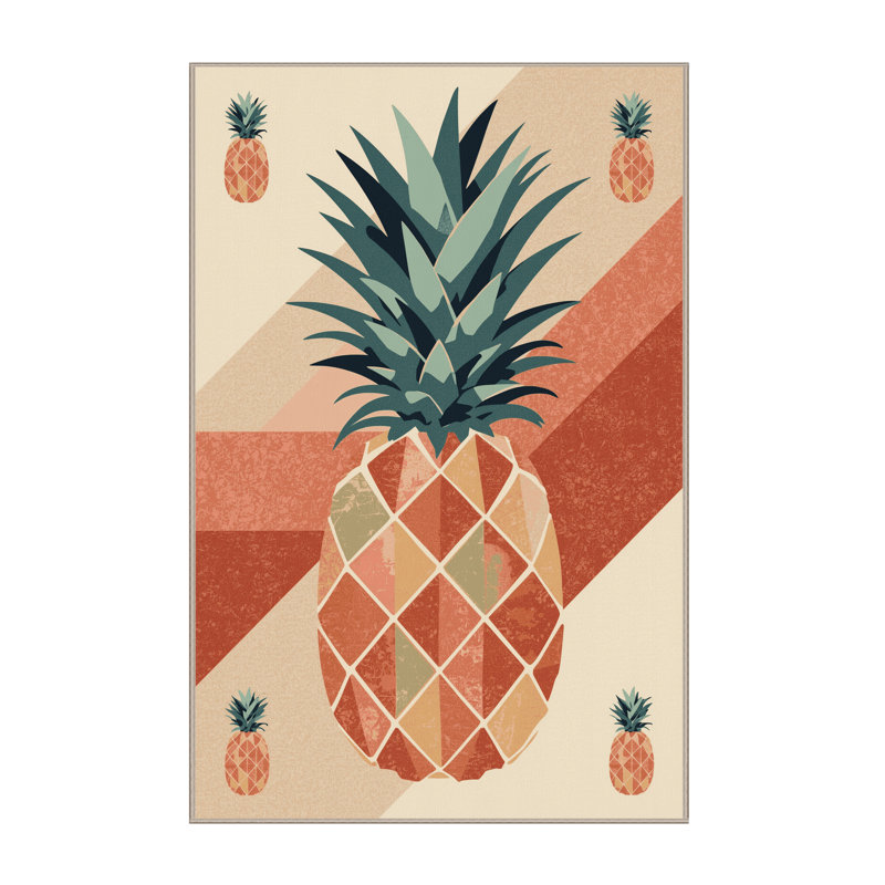 Machine Washable Tomohon Pineapple Tropical Block Print Rug in Beige – Beige Binding, 8x10