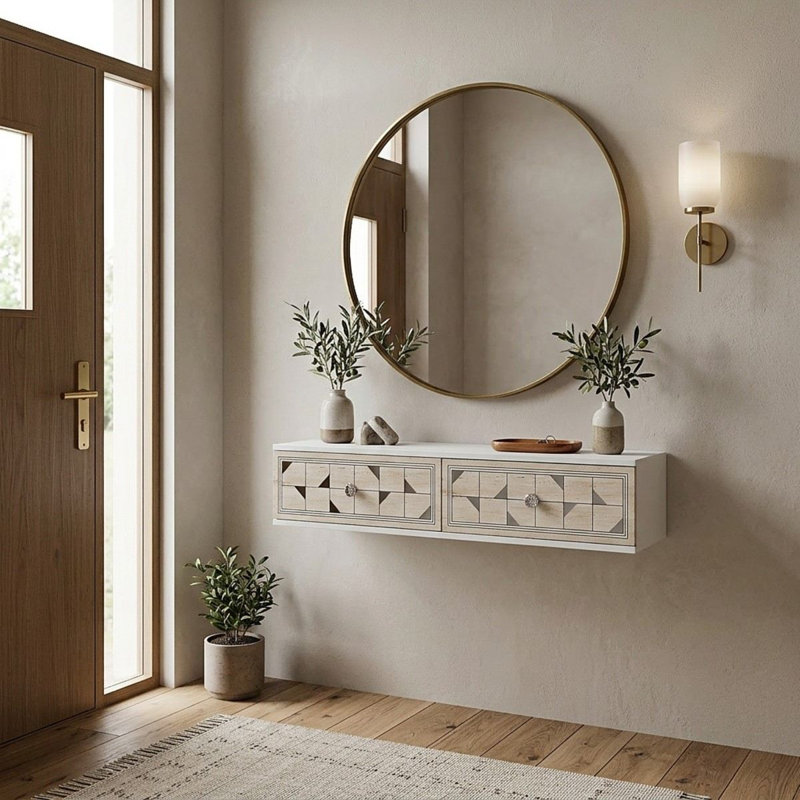 Commode, White/Beige/Silver
