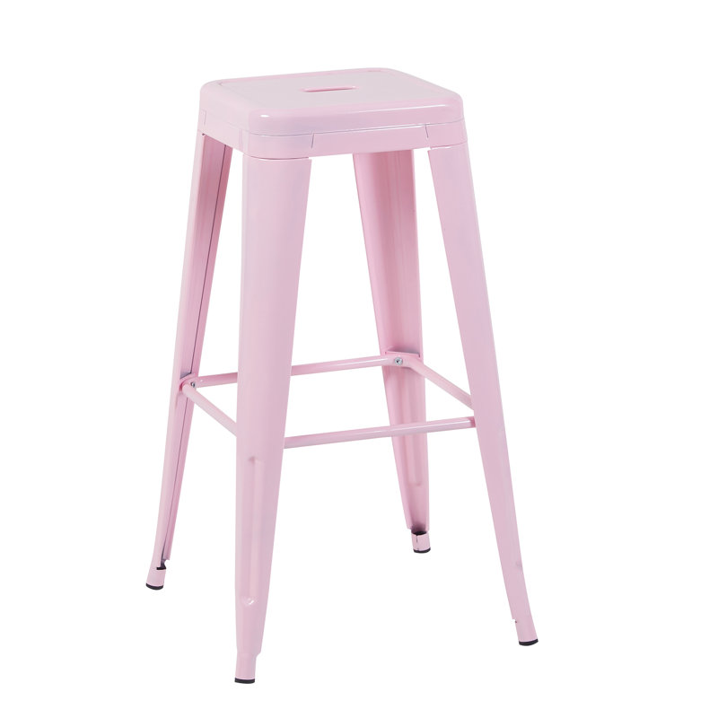 Tabourets de bar en métal rose sans dossier, hauteur de comptoir 76 cm (30 pouces), ensemble de 4, pour îlot de cuisine ou salle à manger - Matériau imperméable, montage rapide, peu encombrant, sans outils, design