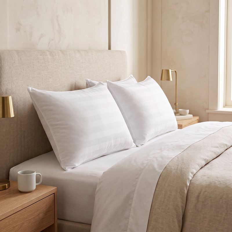 Down Alternative Queen bed Pillows 2 Pack Soft Satin stripe Fiber Queen  Pillows, Standard