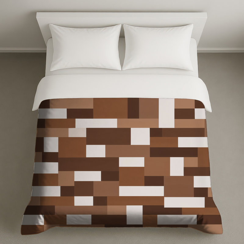 Housses de couette à motif géométrique brun et blanc, Lit simple