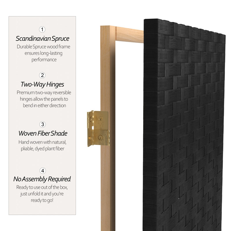 70.75" x 140" 8 Panel Room Divider, 48" H x 48" W x 1" D, 3, Black