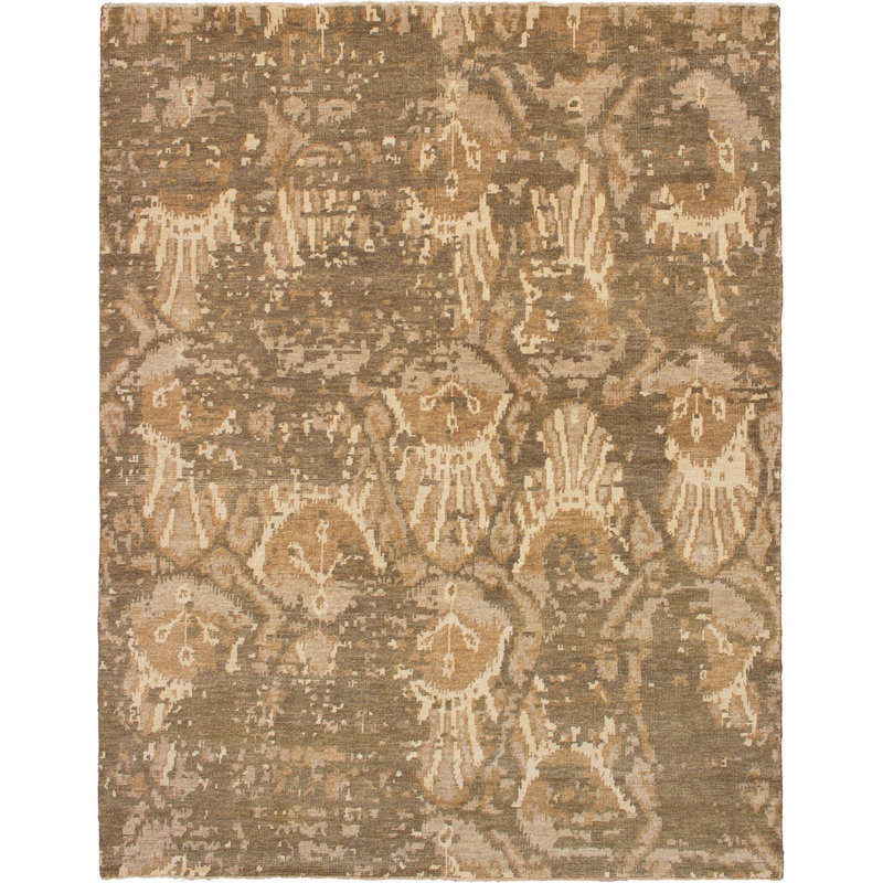 Tapis brun foncé noué à la main de conception unique 7 pi 7 po x 9 pi 9 po Halcomb
