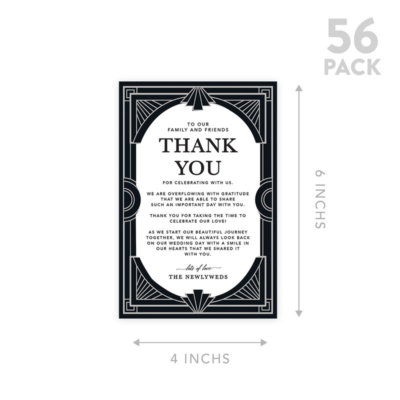 Art déco, cartes de remerciement pour lieu de réception, assiettes à dîner, famille, amis, paquet de 56