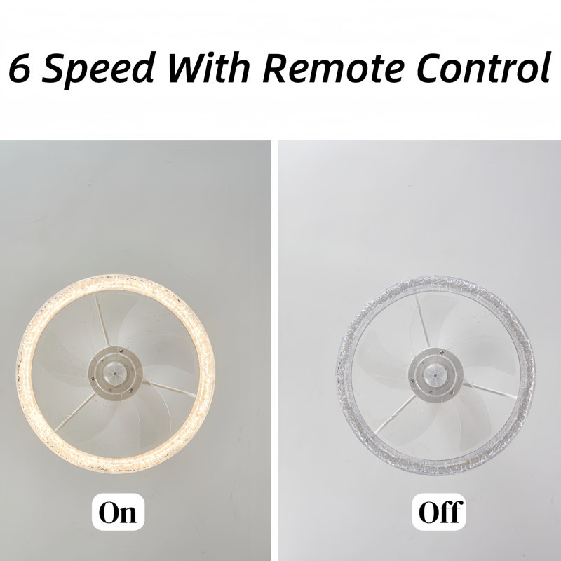 19.69" Crystal Ceiling Fan With Light  And Remote Control