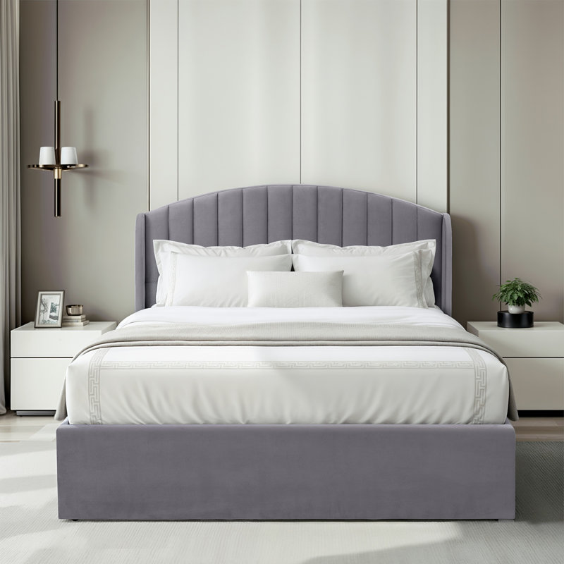 Bayson Upholstered Double (4'6) Bed, Grey, Jade
