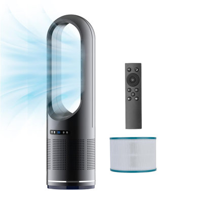 Ventilateur tour, ventilateur sans pales de refroidissement de 31,5 pouces avec filtre HEPA 99,97%, ventilateur de plancher 2 en 1 oscillant à 80 ° avec télécommande, minuterie 8H, 8 vitesses pour l'intérieur, la chambre à coucher, le bureau à domicile, noir
