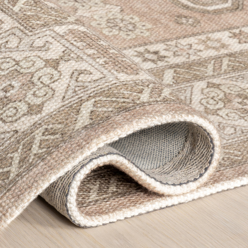 Handmade Beige Wool and Cotton Rectangular Area Rug, 9' x 12'