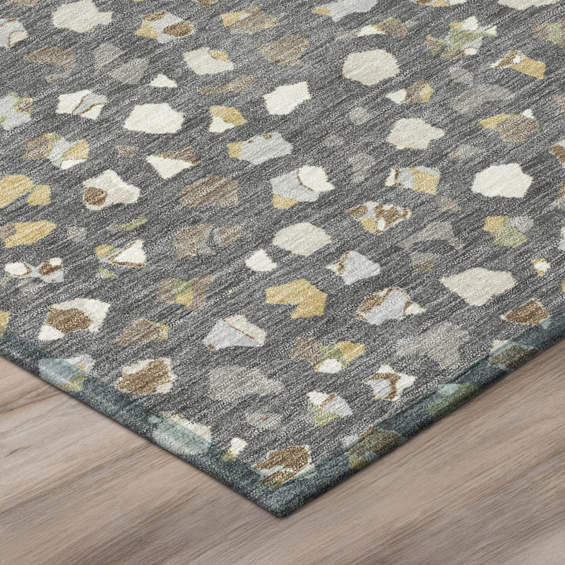 Tapis moderne Ceajay ACN3089 lavable à la machine pour intérieur et extérieur, Gray, 10 pi x 14 pi