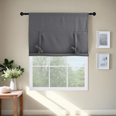 Blackout Thermal Insulated Short Curtain Tie Up Shade for Small Window, Window Valance Balloon Roman Blind (Rod Pocket 1 Panel)