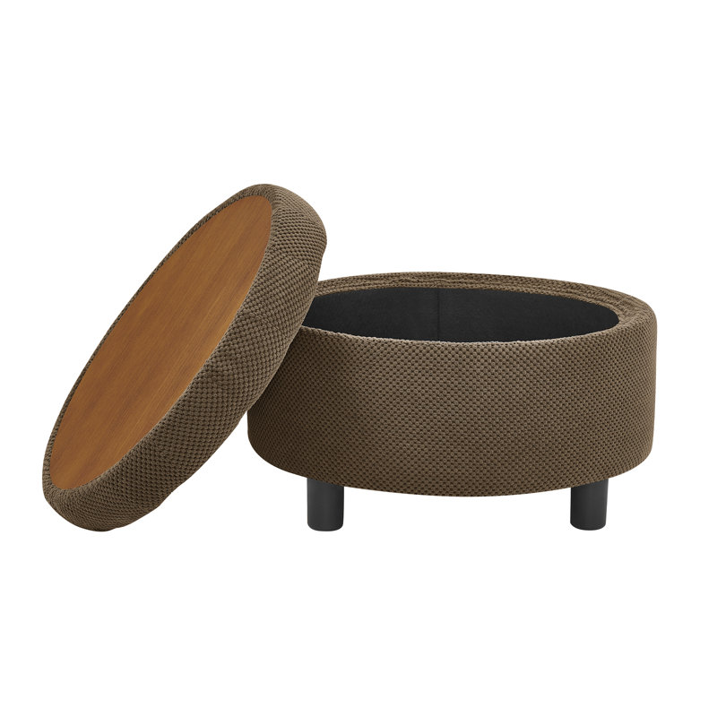 25Inch Round Storage Ottoman with Tray, Coffee