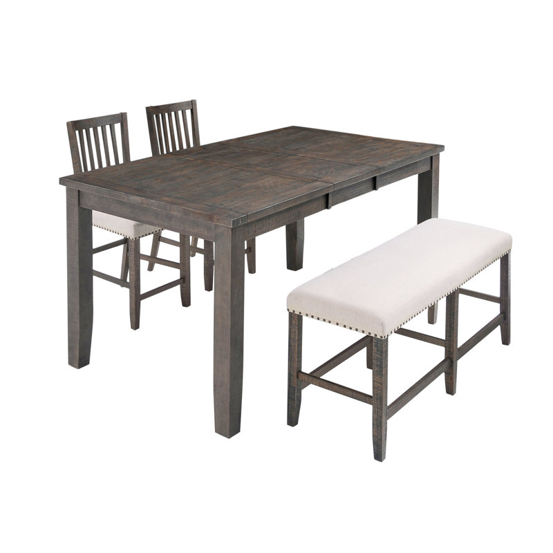 Dunihue Extendable Pine Solid Wood Solid Wood Top Four Leg Dining Set, 6 Pieces: 1 Table, 4 Chairs, 1 Bench