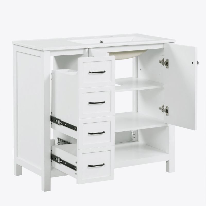 Meuble-lavabo blanc 36 po avec deux portes et tiroirs