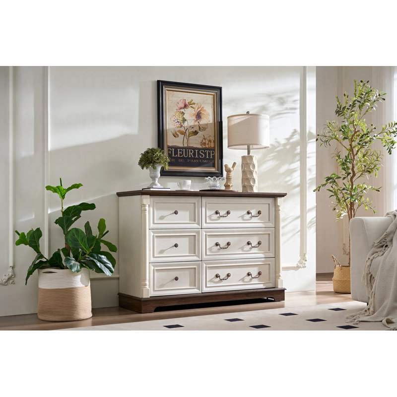 Commode à 5 tiroirs de style campagnard avec base en bois, commode rustique en bois, rangement pour commode pour la chambre à coucher, le salon, belle et robuste