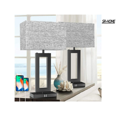 Set Of 2 Touch Control Table Lamp W. 2 USB Ports, 3-Way Dimmable Modern Bedroom Bedside Touch Lamps -  SR-HOME, SR-HOMEf119926