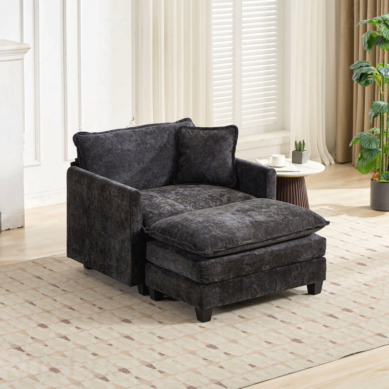 Canapé-lit Cloud seulement, canapé modulaire moderne, pour chambre à coucher et appartement, coussin de siège rembourré à double couche confortable, tissu chenille respirant, noir 