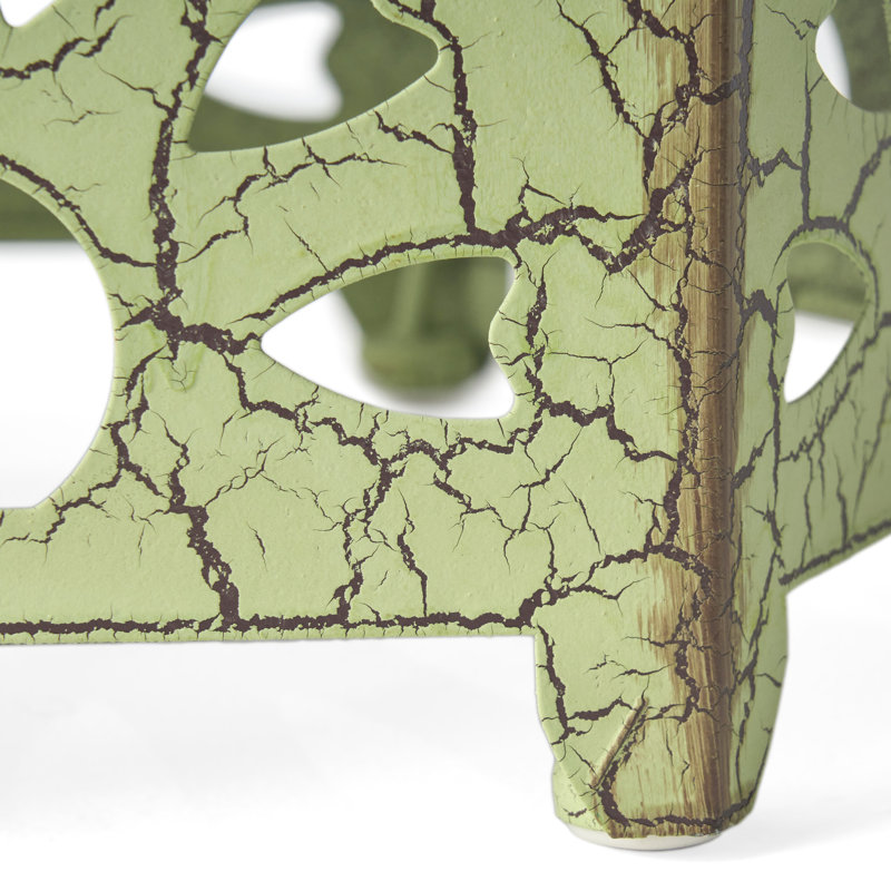 Iron Patio Side Table, Crackle - 14.45"d X 14.45"w 21.76"h, Cut Out Design, Lightweight Table With Style, Green