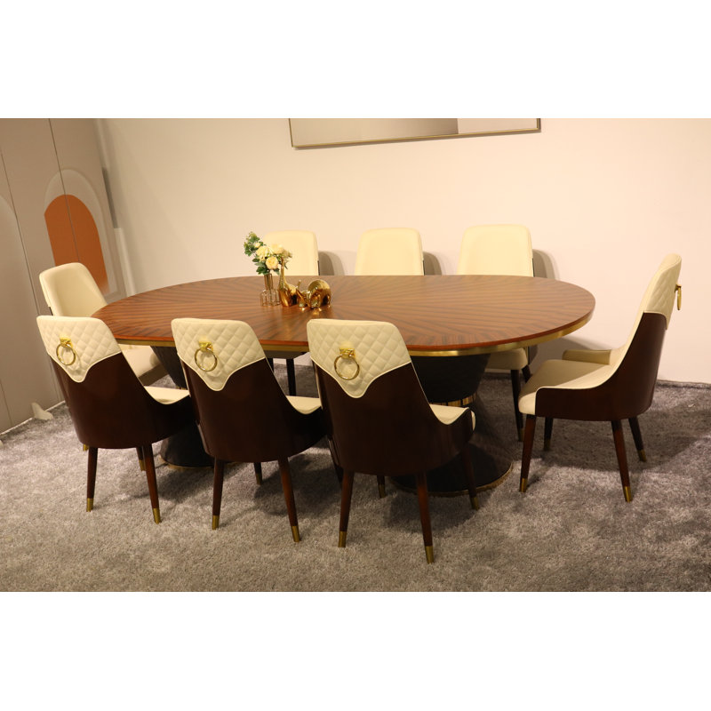 9 Pieces Vogue Lux Rectangular Dining Set, Beige
