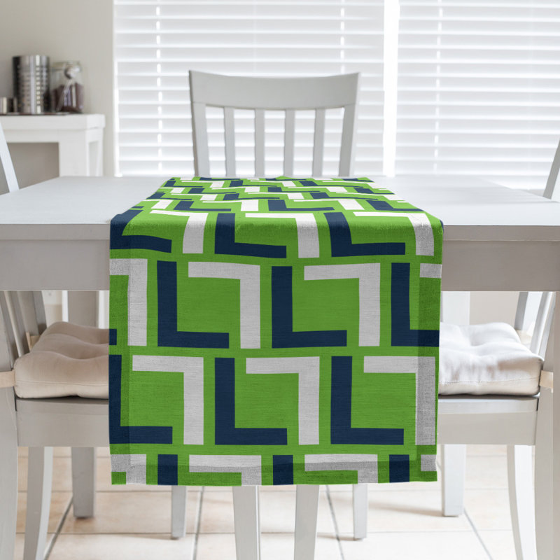 Chemin de table Seattle, 72 po x 16 po, Bleu marine université / blanc / vert action, polyester