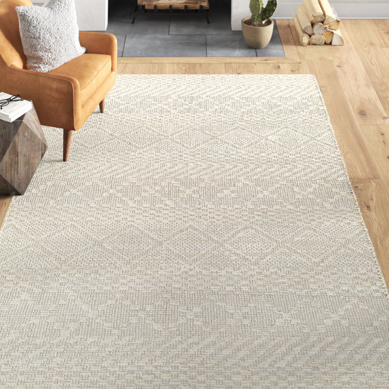 Tapis ivoire tissé à plat à la main à motif géométrique Evansville, Rectangle 2 pi x 3 pi