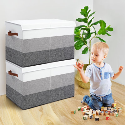 Coffre de rangement pour coffre à jouets avec cloison, grand panier de rangement robuste avec couvercle pour enfants, garçons, filles, chambre de bébé, salon, chambre à coucher, salle de jeux, garde-robe, 25 po x 13 po x 16 po (gris dégradé)