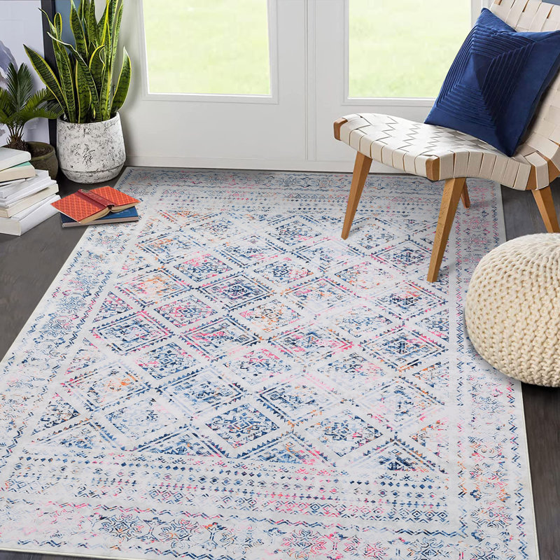 Tapis rétro géométrique délavé rétro Boho, Rectangle 6 pi x 9 pi