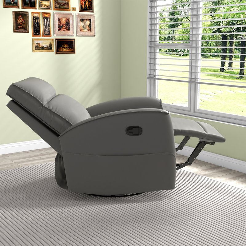 30.7'' Wide Modern and Overstuffed Soft Vegan Leather Manual Rocking and Swivel Home Theater Individual Seat, Gray