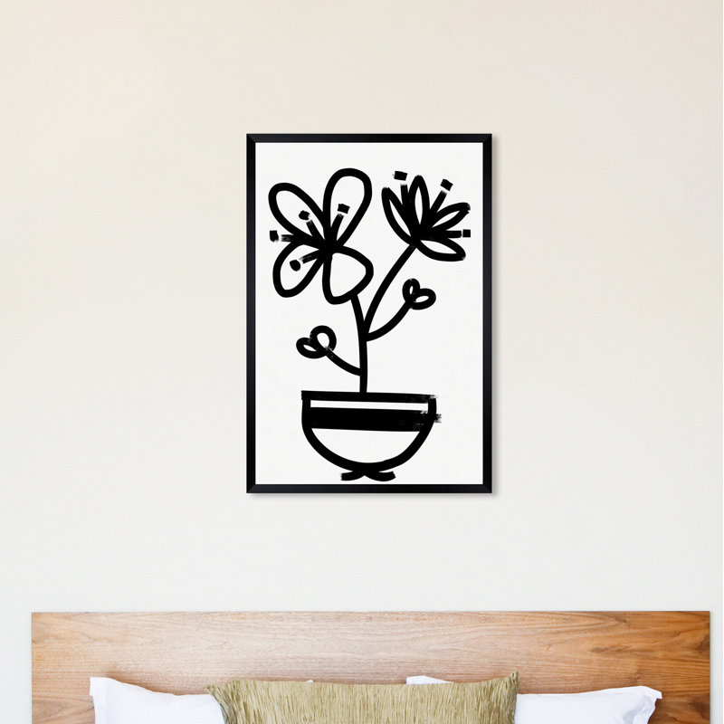 " Flowers In Bloom Floral And Botanical " Painting Print, Black Framed, 20" H x 30" W