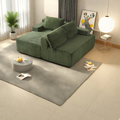 Canapé modulaire multifonctionnel vert avec tissu velours côtelé, aucun assemblage requis