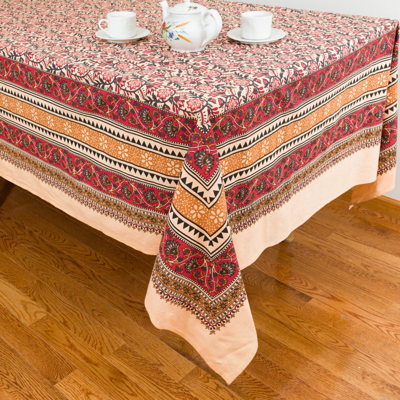 Lushana Rectangle Floral Cotton Tablecloth, 108" x 72", Red