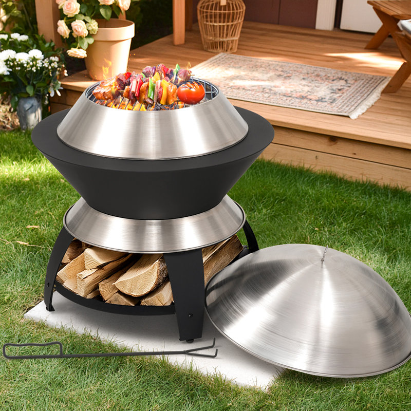 26 Inch  Wood Burning Smokeless Firepit, Smokeless Wood Fire Pit, Wood-Burning Grill, 27.2" H x 26" W x 26" D