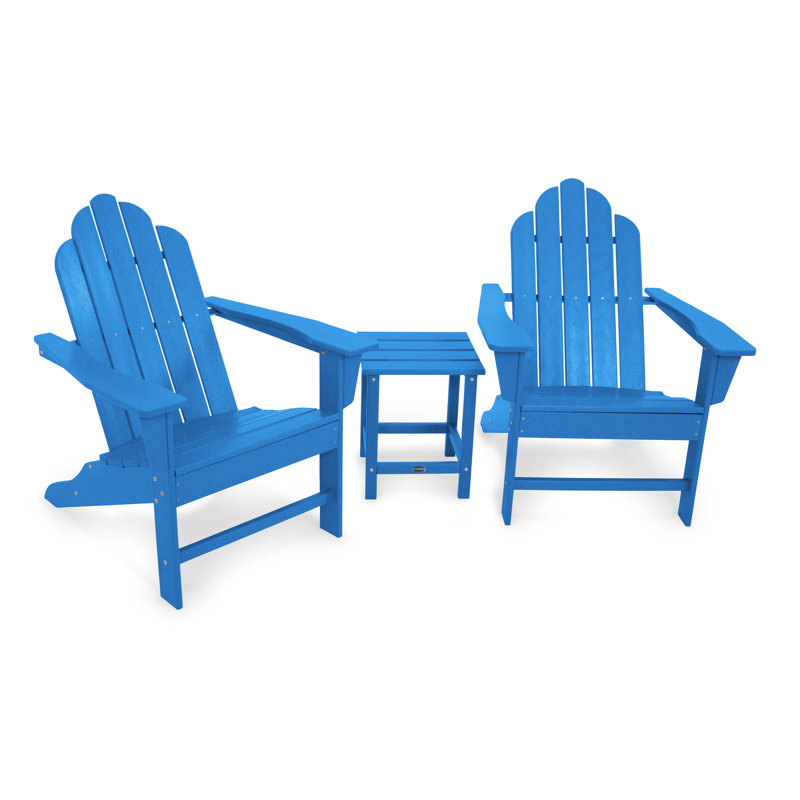 POLYWOOD Long Island Adirondack 3-Piece Set, Pacific Blue