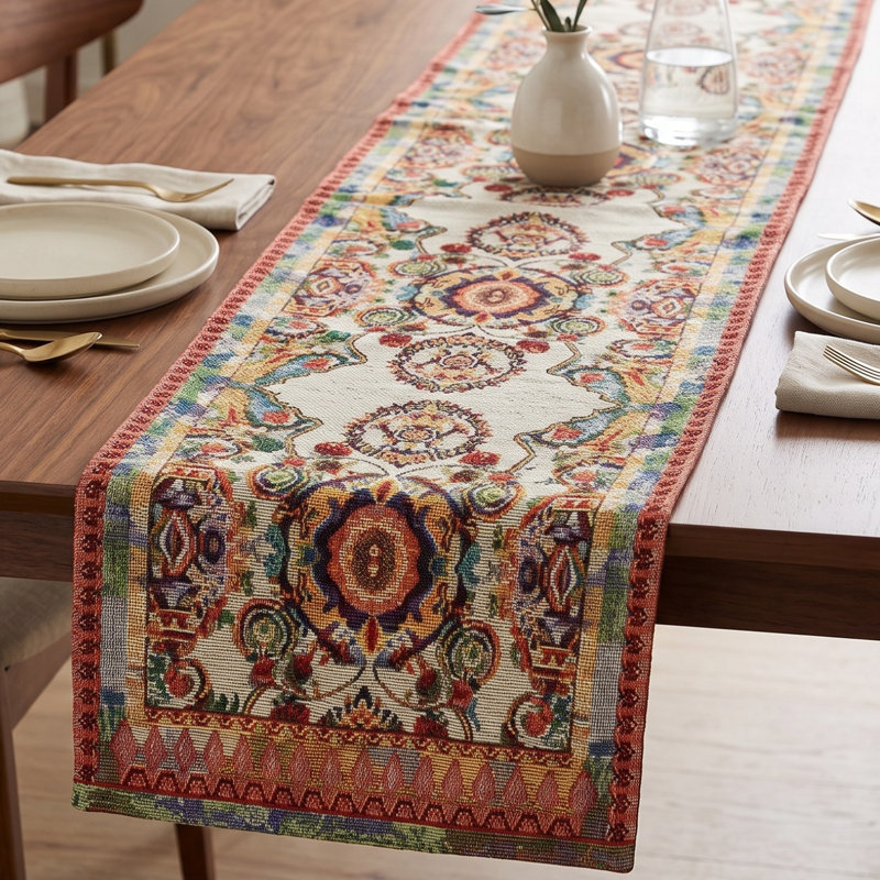 Chemin de table Paisley, L 90 po x l 1 po, Blanc
