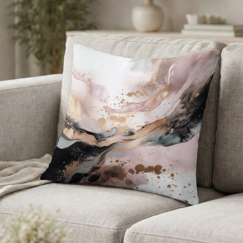 Coussin décoratif or rose et or rose Splash Marble IV, H 18 po x l 18 po
