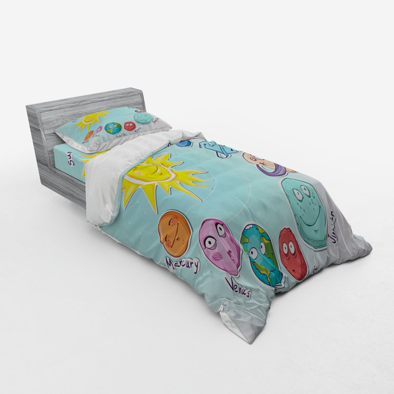 Ensemble de housse de couette en microfibre multicolore Space, Housse de couette simple + 6 pièces supplémentai
