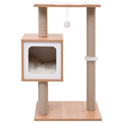 vidaXL Cat Tree Brown Wood 32.3 in Tough Cat Tree Rectangular