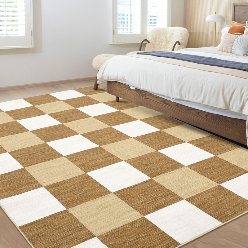Washable Rug Non Slip Modern Checkered Plaid Hallway Living Room Rug with Rubber Backing Carpet for Kitchen Laundry Entryway