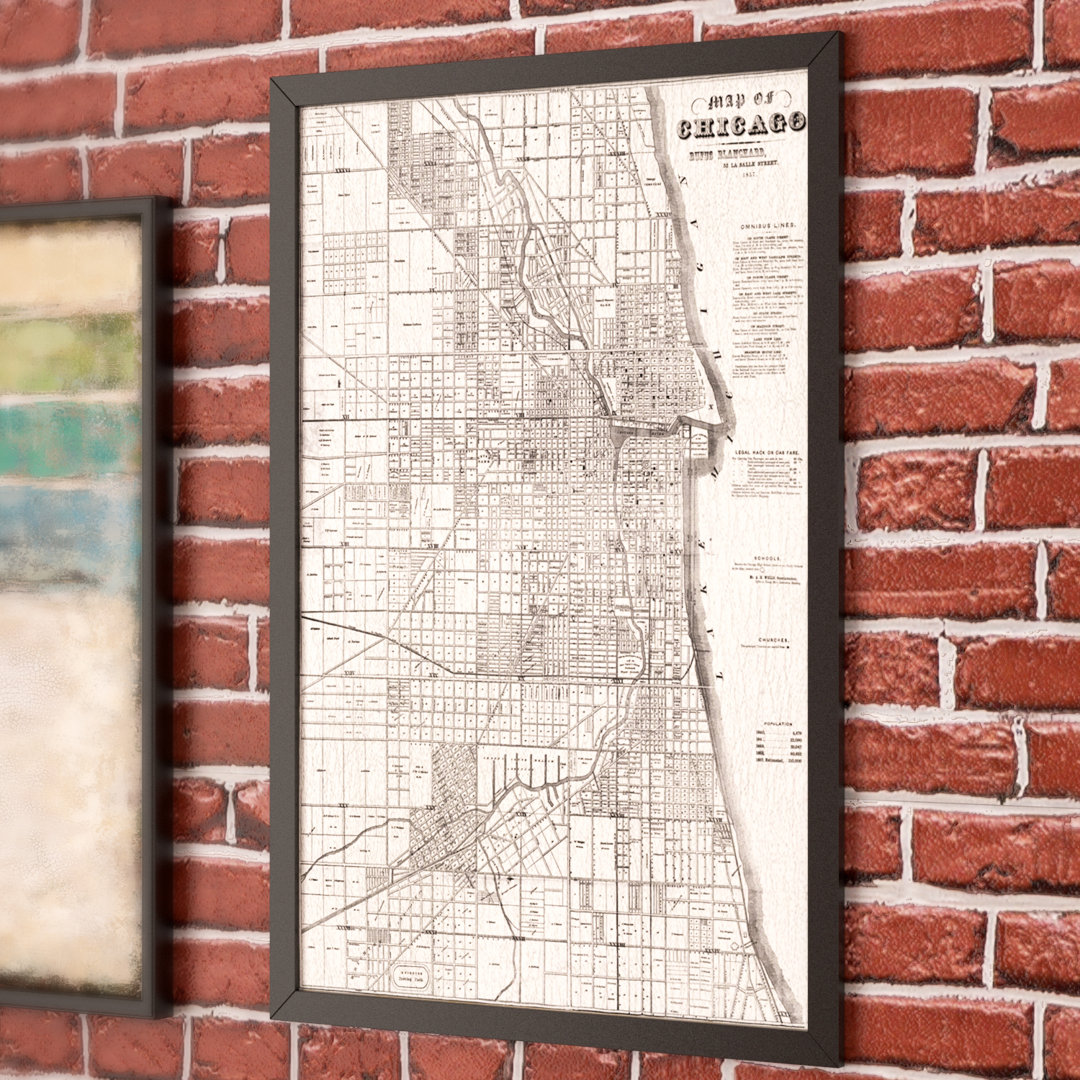 Map of Chicago 1857 Framed Graphic Art Williston Forge 