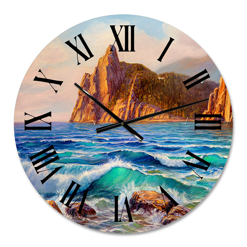 Soleil reflétant Throug Braking Waves - horloge murale côtière, Petit