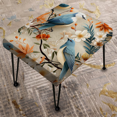 Birds On Branch Collage - Floral Rectangle Ottoman