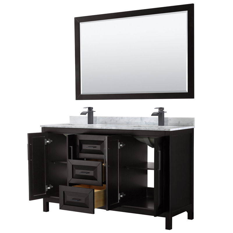 Daria 72" Double Bathroom Vanity Set with Mirror, Dark Espresso, Polished Chrome, 72"