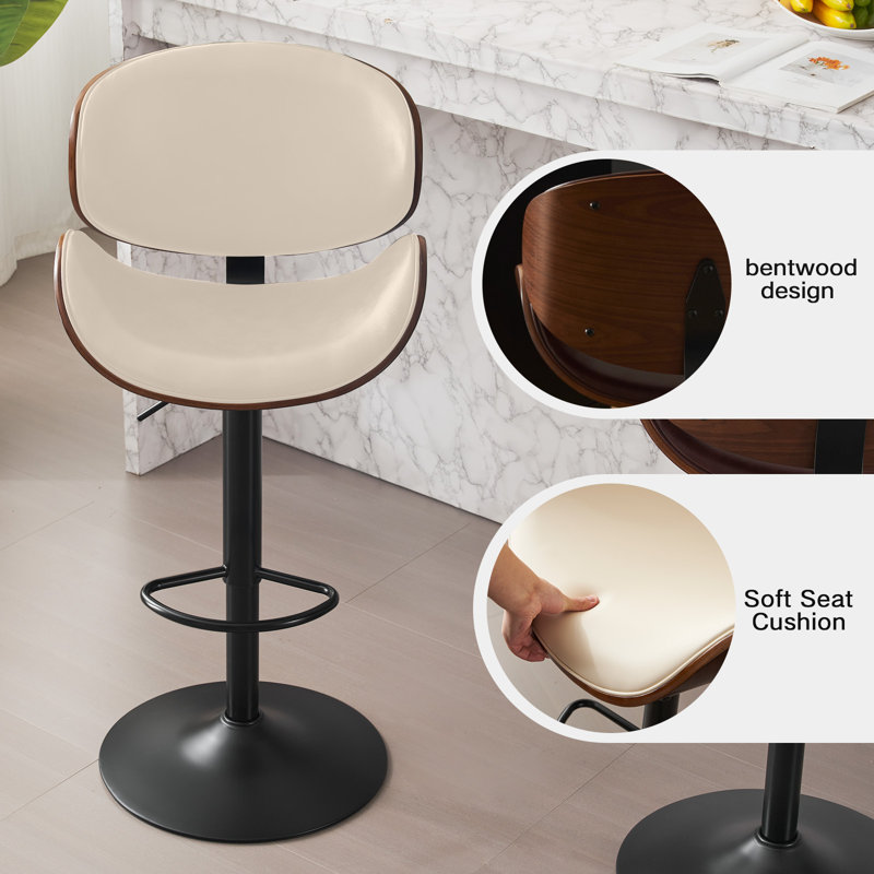 Jaquela Bentwood Swivel Adjustable Height Bar Stool, 2, Beige