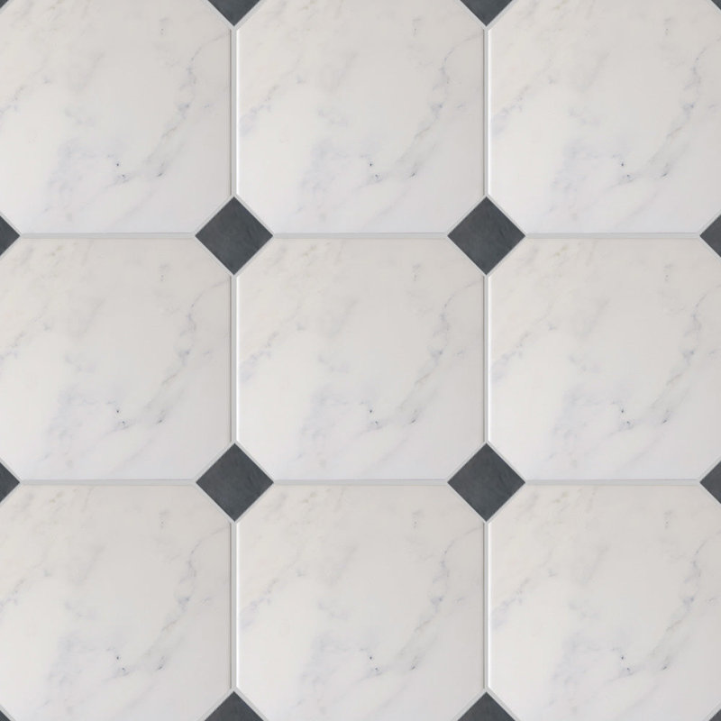 Lisbon Marmol White With Marmol Black Dot Floor and Wall Porcelain Tile, White