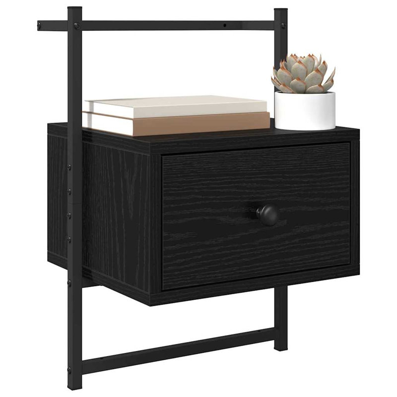 35cm W Manufactured Wood Bedside Table, Black Oak