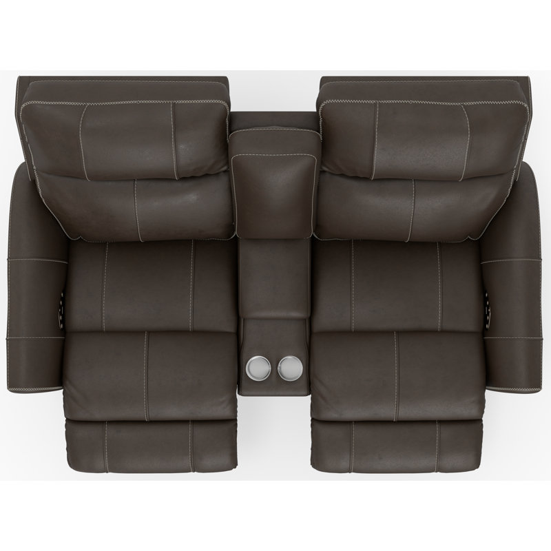 Seibert Top Grain Leather Match Power Zero Gravity Reclining Console Loveseat with Power Headrest, Brown